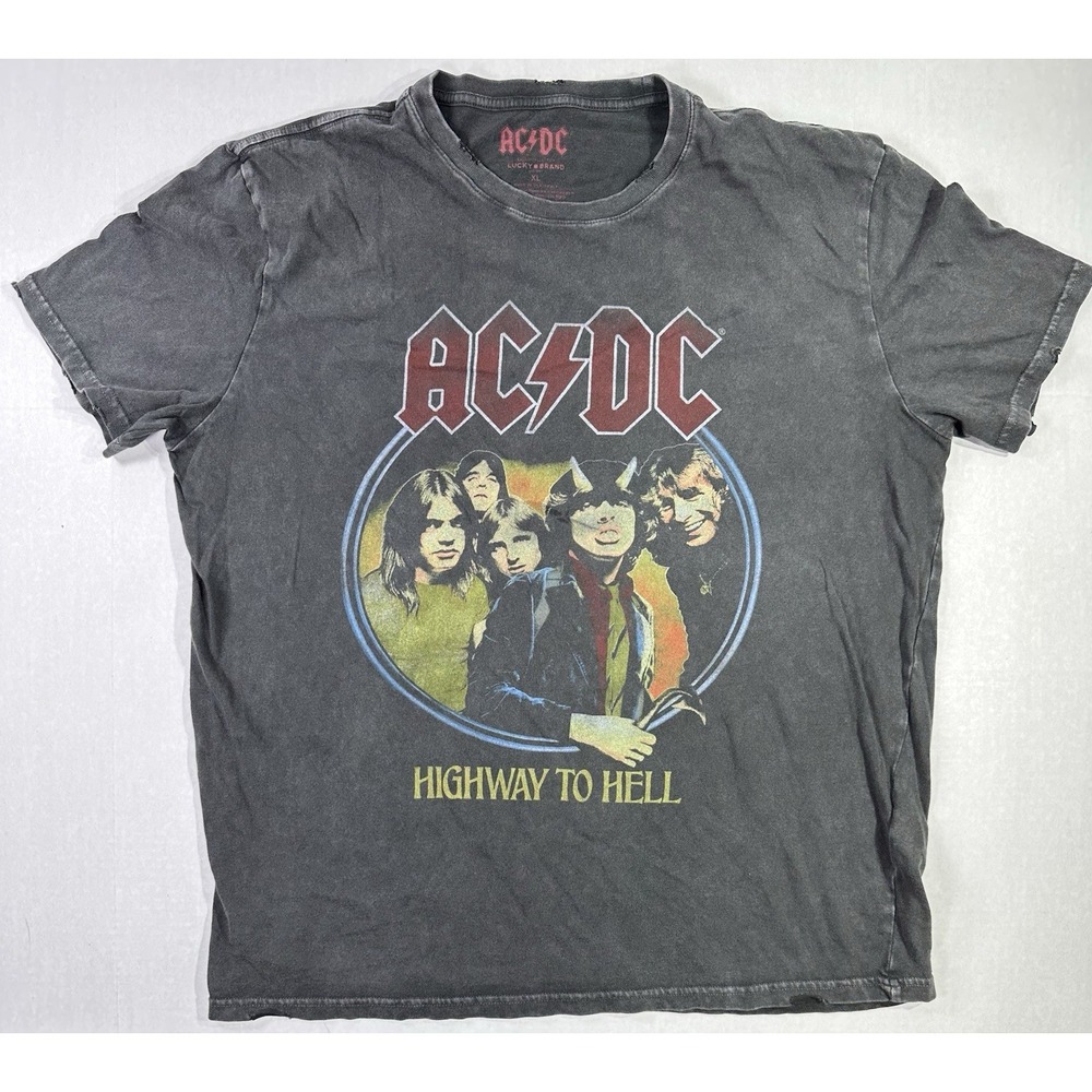 AC/DC Highway to Hell Band T-Shirt XL Black Lucky Brand Rock Tour Graphic Tee
